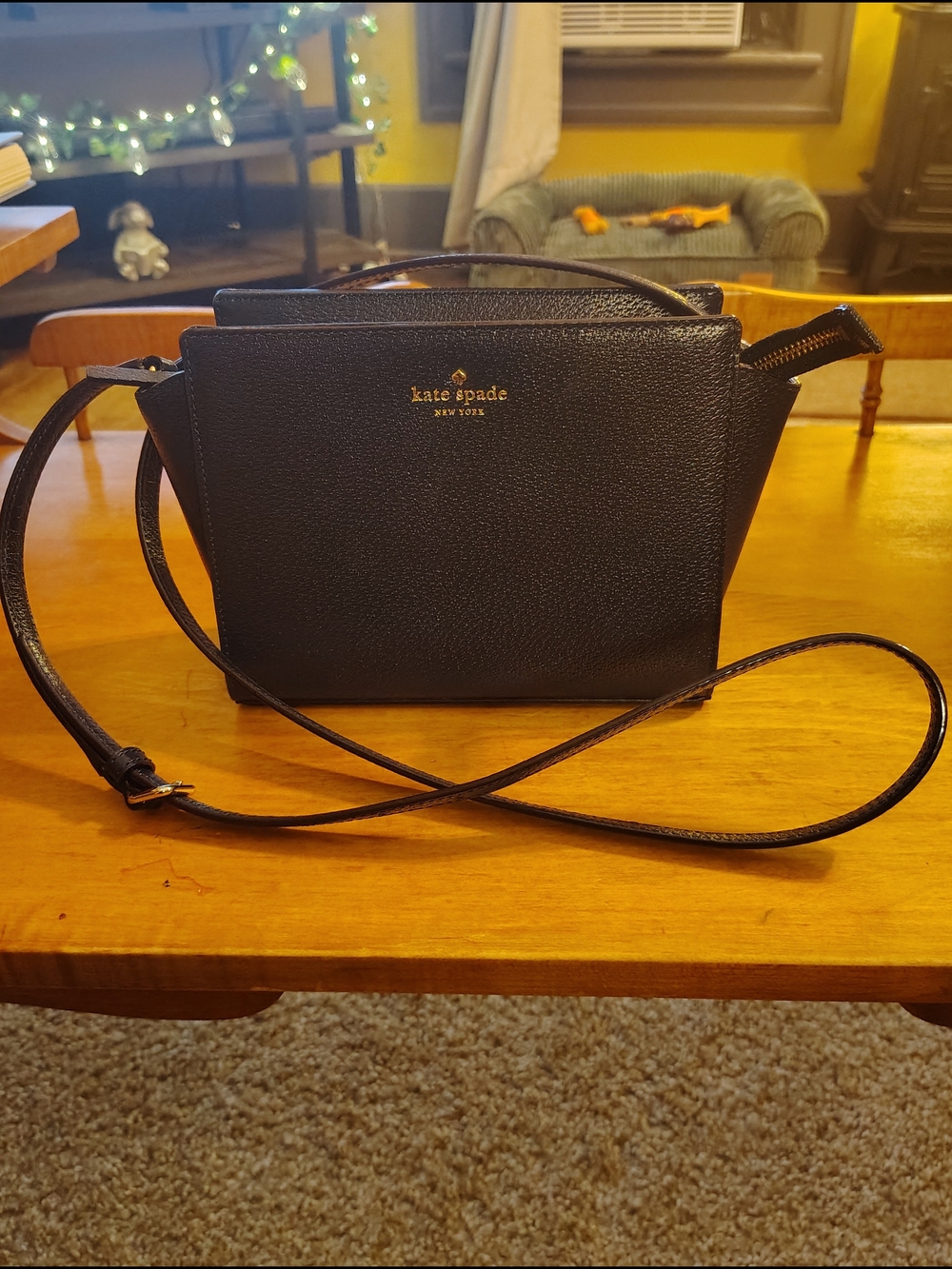 kate spade Navy Blue Pebbled Leather Crossbody with Gold Logo Accent